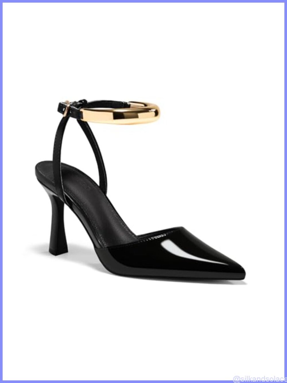 Coutgo Women's Pointed Toe Stiletto Pumps Ankle Strap Faux Leather Party Dress